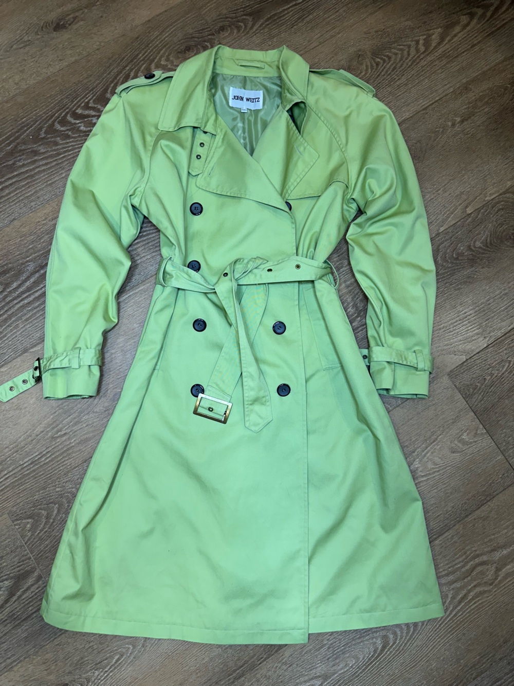 Lime Green Double-Breasted Trench Coat - see measurements